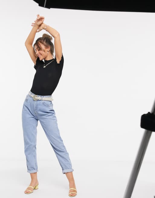ASOS DESIGN - Sort bodystocking med rullekrave, bølget kant og halvlange ærmer, 4 af 4