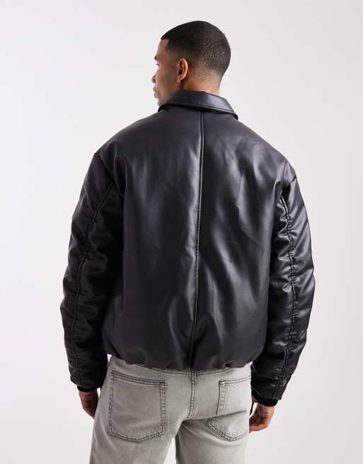 ASOS DESIGN - Sort bomber-jakke i imiteret læder, 3 af 5