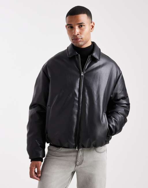 ASOS DESIGN - Sort bomber-jakke i imiteret læder, 4 af 5
