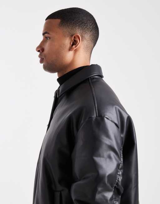 ASOS DESIGN - Sort bomber-jakke i imiteret læder, 5 af 5