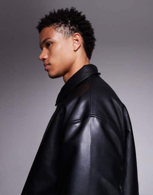 ASOS DESIGN - Sort bomber-jakke i imiteret læder, 4 af 5
