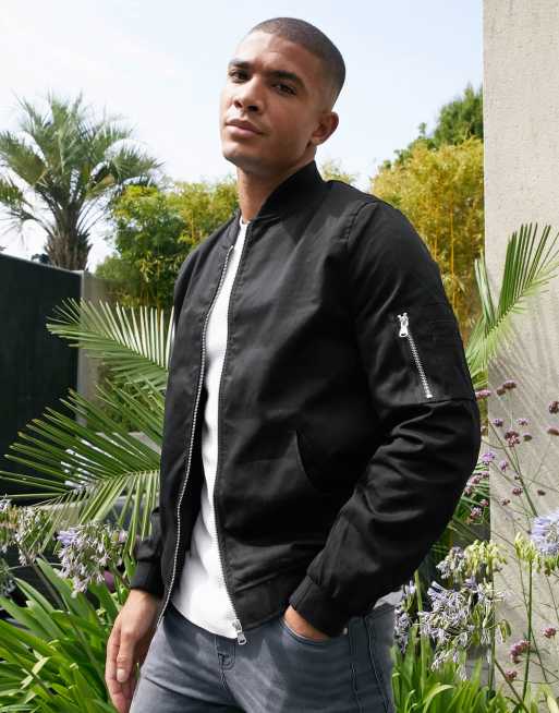 ASOS DESIGN - Sort bomberjakke med MA 1 lomme
