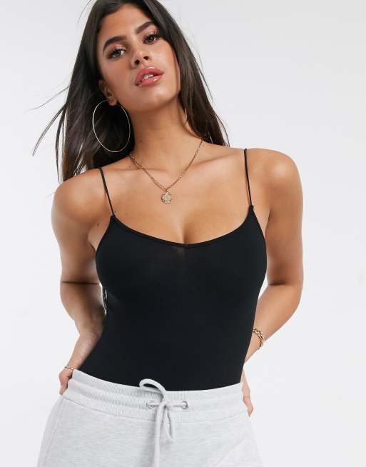 ASOS DESIGN - Sort cami-bodysuit med spaghetti-stropper