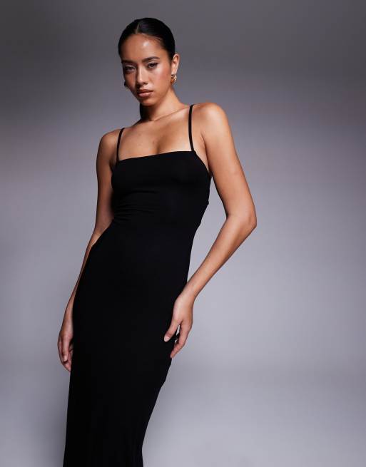 ASOS DESIGN - Sort cami-maxikjole med snøredetalje på ryggen og flæsekant, 3 af 4