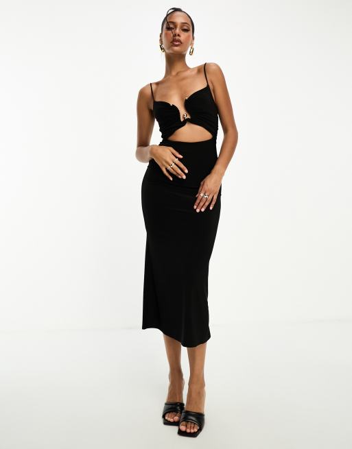 ASOS DESIGN - Sort cami-midikjole med udskæring og guldfarvet detalje, 4 af 4