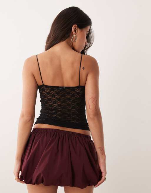 ASOS DESIGN - Sort cami-top i blondestof med firkantet hals og stropper, 4 af 4