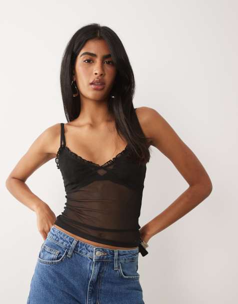 ASOS DESIGN - Sort cami-top i gennemsigtig mesh - view 1