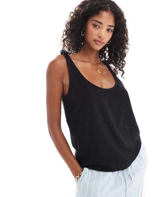 ASOS DESIGN - Sort cami-top i hørlook med bindestropper