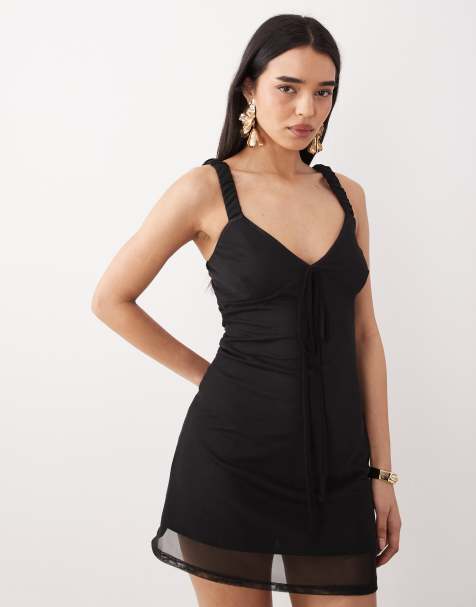 ASOS DESIGN - Sort cami-top med firkantet hals med tynde stropper og blondekant - view 1