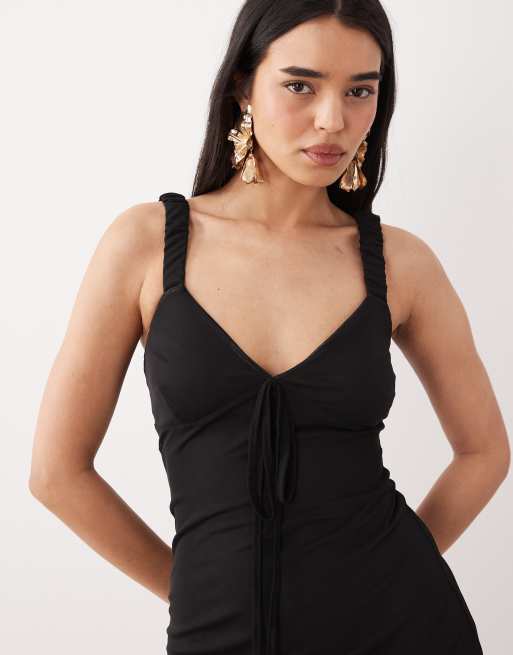 ASOS DESIGN - Sort cami-top med firkantet hals med tynde stropper og blondekant, 3 af 4