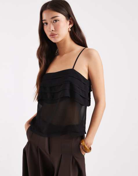 ASOS DESIGN - Sort cami-top med gennemsigtig detalje - view 1