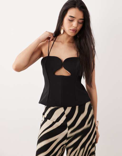 ASOS DESIGN - Sort cami-top med hjerteformet hals og peplum-kant i bonded crepe, 4 af 4