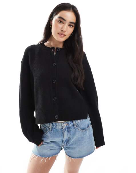 ASOS DESIGN - Sort cardigan med firkantet pasform og rund hals og sideslidser - view 1