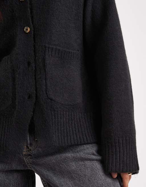 ASOS DESIGN - Sort cardigan med indsyning i taljen og V-hals samt lommedetalje, 3 af 4