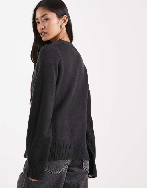 ASOS DESIGN - Sort cardigan med indsyning i taljen og V-hals samt lommedetalje, 4 af 4