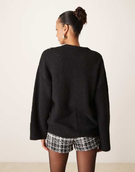ASOS DESIGN - Sort cardigan med kontrasterende blomstermønster i strikket uldblanding, 4 af 4