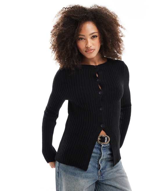 ASOS DESIGN - Sort cardigan med rund hals og slids forneden