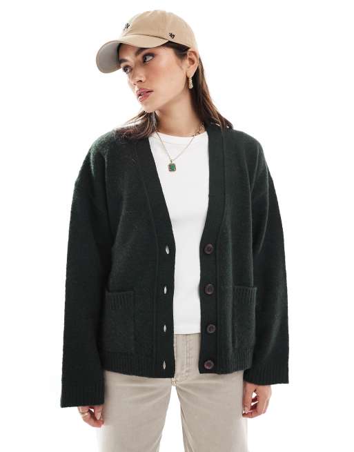 ASOS DESIGN - Sort cardigan med V-hals og lommedetalje i firkantet pasform