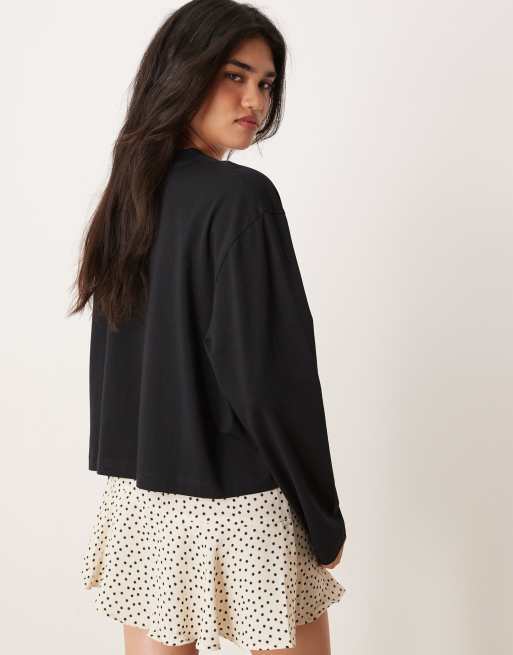 ASOS DESIGN - Sort cropped T-shirt med lange ærmer i firkantet pasform, 2 af 5