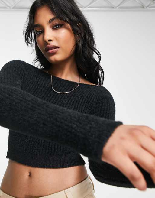 ASOS DESIGN - Sort cropped trøje i blødt garn