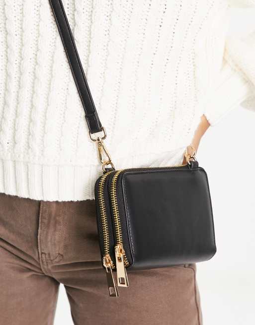 ASOS DESIGN - Sort crossbody-kamerataske med aftagelig strop og guldfarvede metaldetaljer
