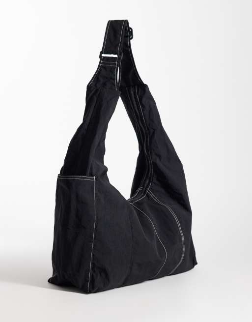 ASOS DESIGN - Sort crossbody-taske i nylon med kontrastfarvede stikninger, 4 af 4