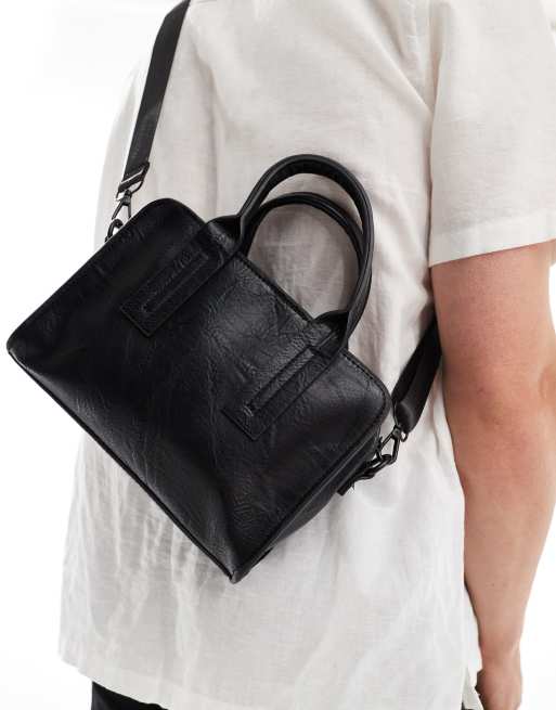 ASOS DESIGN - Sort crossbody-tote-taske i imiteret læder med håndtag og aftagelig rem