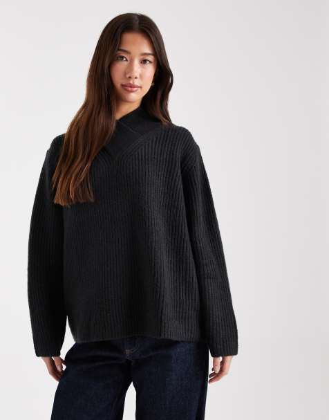 ASOS DESIGN - Sort crossover-trøje med høj V-hals - view 1