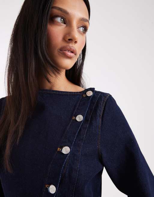 ASOS DESIGN - Sort denimskjorte med asymmetrisk knapstolpe, 3 af 4