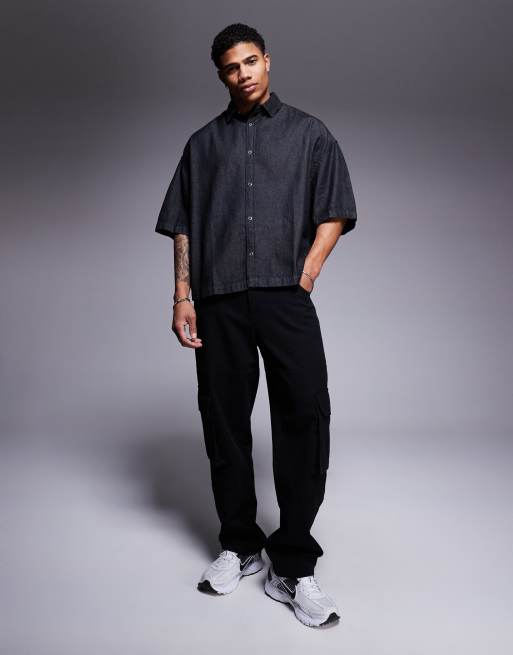 ASOS DESIGN - Sort denimskjorte med firkantet pasform i Regular Fit