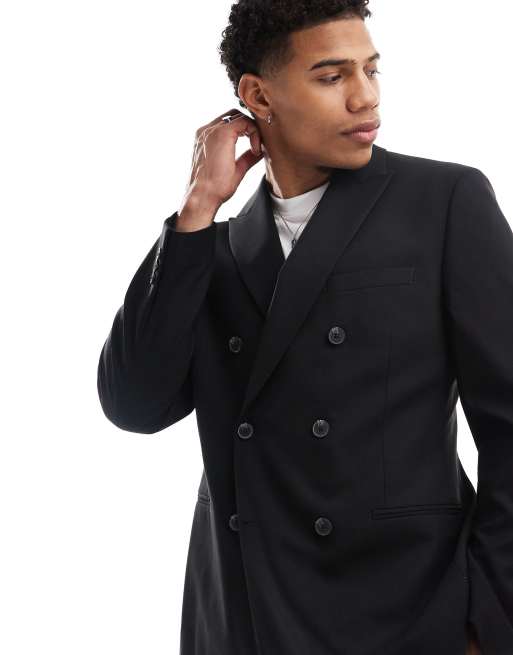 ASOS DESIGN - Sort dobbeltradet slim-habitjakke, 2 af 5
