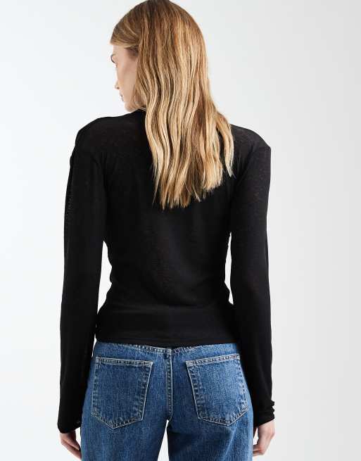 ASOS DESIGN - Sort draperende top med tætsiddende hals, 4 af 4