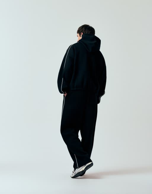 ASOS DESIGN - Sort ekstremt oversized hættetrøje med firkantet pasform og kantstriber - Del af sæt, 4 af 5