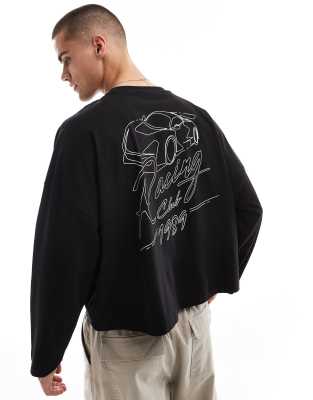 ASOS DESIGN - Sort ekstremt oversized T-shirt med lange ærmer og bilprint på ryggen i firkantet pasform