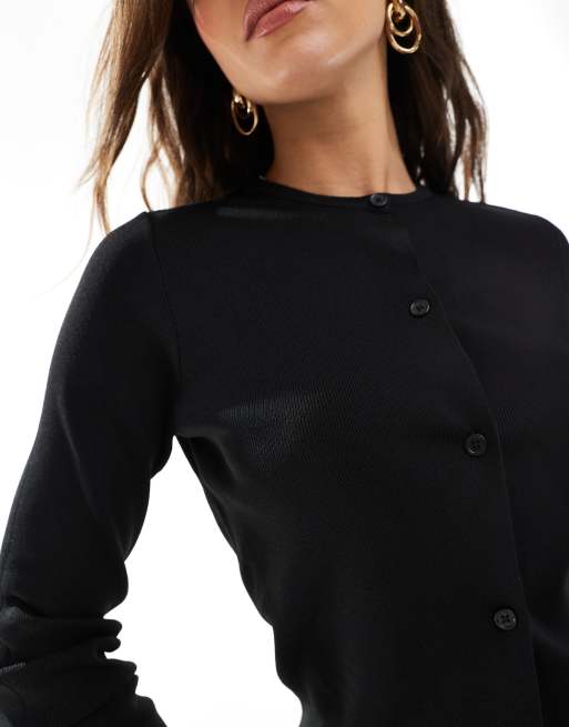 ASOS DESIGN - Sort enkel cardigan med rund hals og gennemgående knapper i tæt strik, 3 af 4