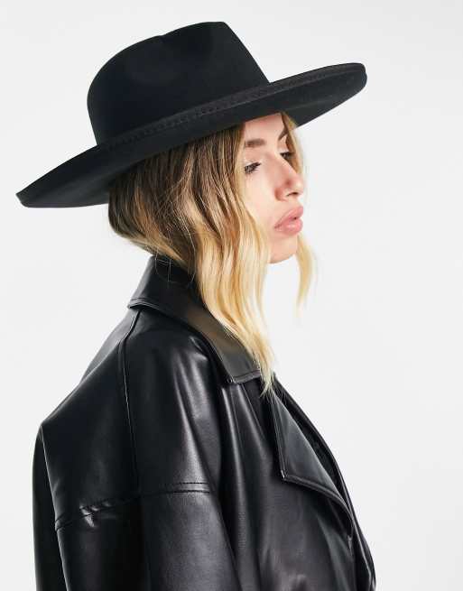 ASOS DESIGN - Sort fedorahat med struktur og bred kant med detalje , 4 af 4