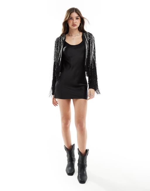 ASOS DESIGN - Sort festivaljakke med perler og frynser, 4 af 4
