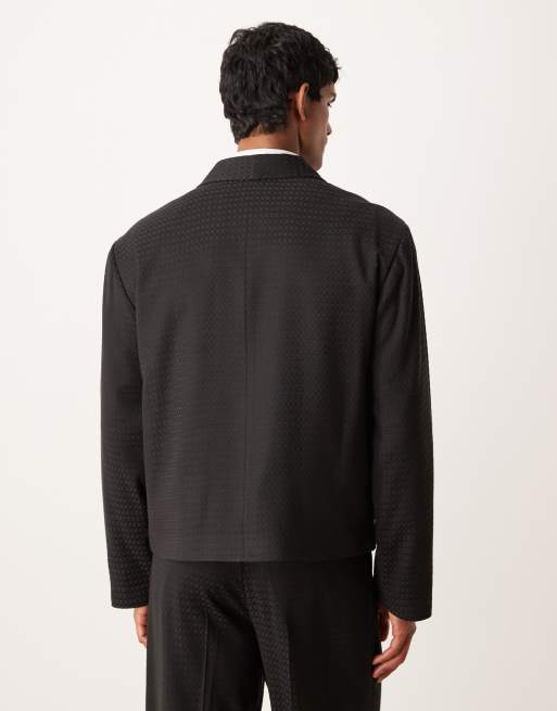 ASOS DESIGN - Sort firkantet habitjakke i jacquardvævet stof, 3 af 5