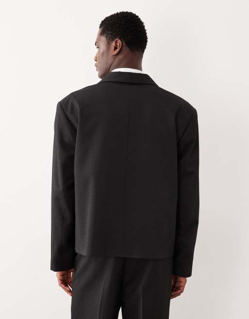 ASOS DESIGN - Sort firkantet habitjakke i jacquardvævet stof, 3 af 5