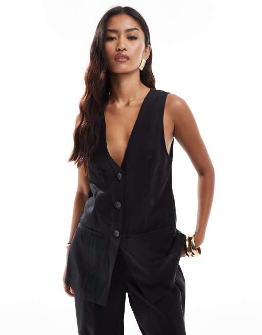 ASOS DESIGN - Sort forvaske longline-vest - Del af sæt