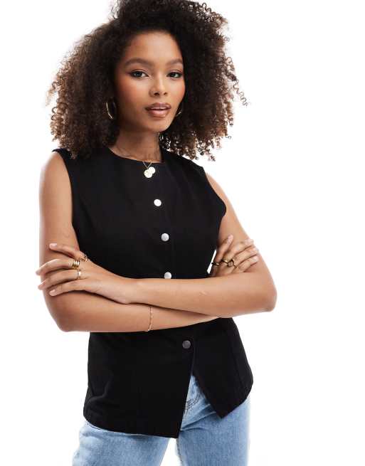 ASOS DESIGN - Sort forvasket longline-vest i denim