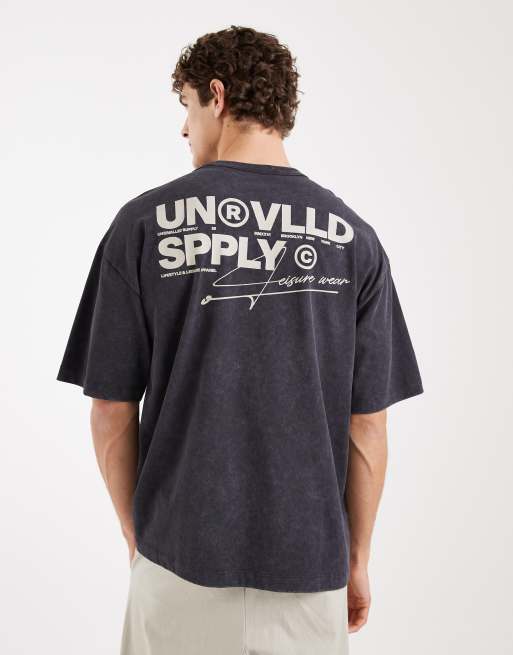 ASOS DESIGN - Sort forvasket og oversized T-shirt i kraftigt stof med tekstprint 