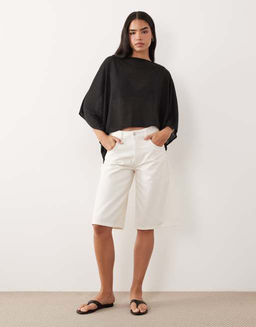 ASOS DESIGN - Sort gennemsigtig kappe-top i nistret strik med asymmetrisk snit, 2 af 4