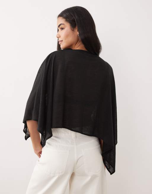 ASOS DESIGN - Sort gennemsigtig kappe-top i nistret strik med asymmetrisk snit, 3 af 4