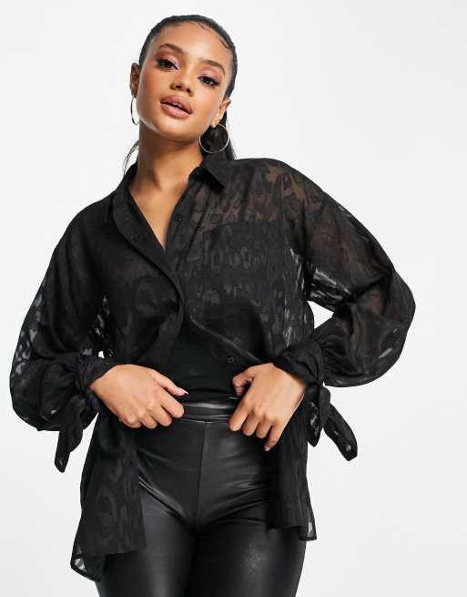 ASOS DESIGN - Sort gennemsigtig oversized leopard-skjorte 