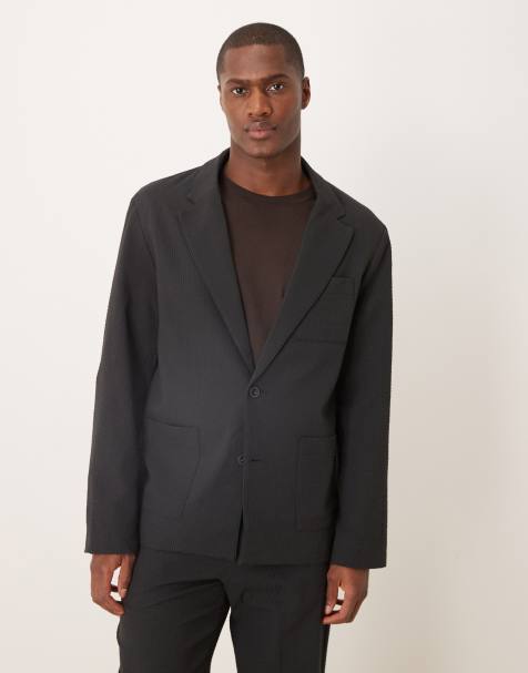 ASOS DESIGN - Sort habitjakke i bæk-og-bølge-stof i regular fit - view 1