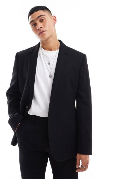 ASOS DESIGN - Sort habitjakke i twill- og uldblanding i slim fit - view 1
