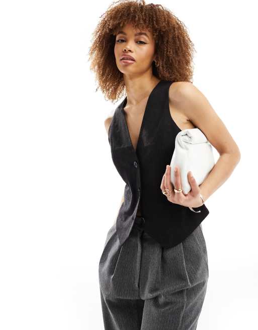 ASOS DESIGN - Sort habitvest i hørblanding