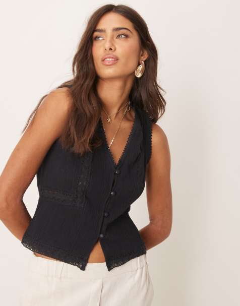 ASOS DESIGN - Sort habitvest med blondekant - view 1