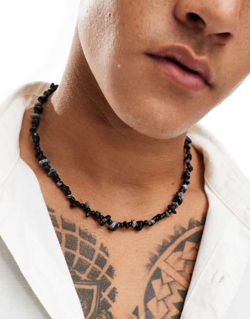 ASOS DESIGN - Sort halskæde med perler og stenstykker 
